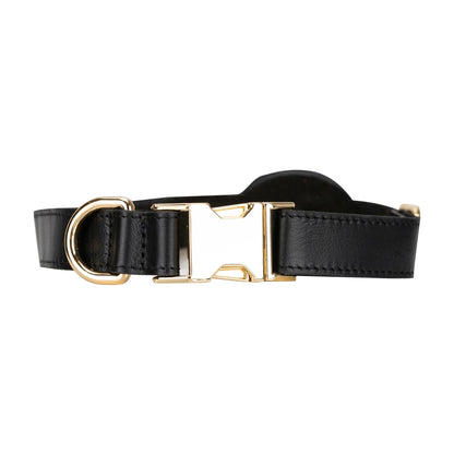 Golden Leather Dog Collars with Apple AirTag Slot