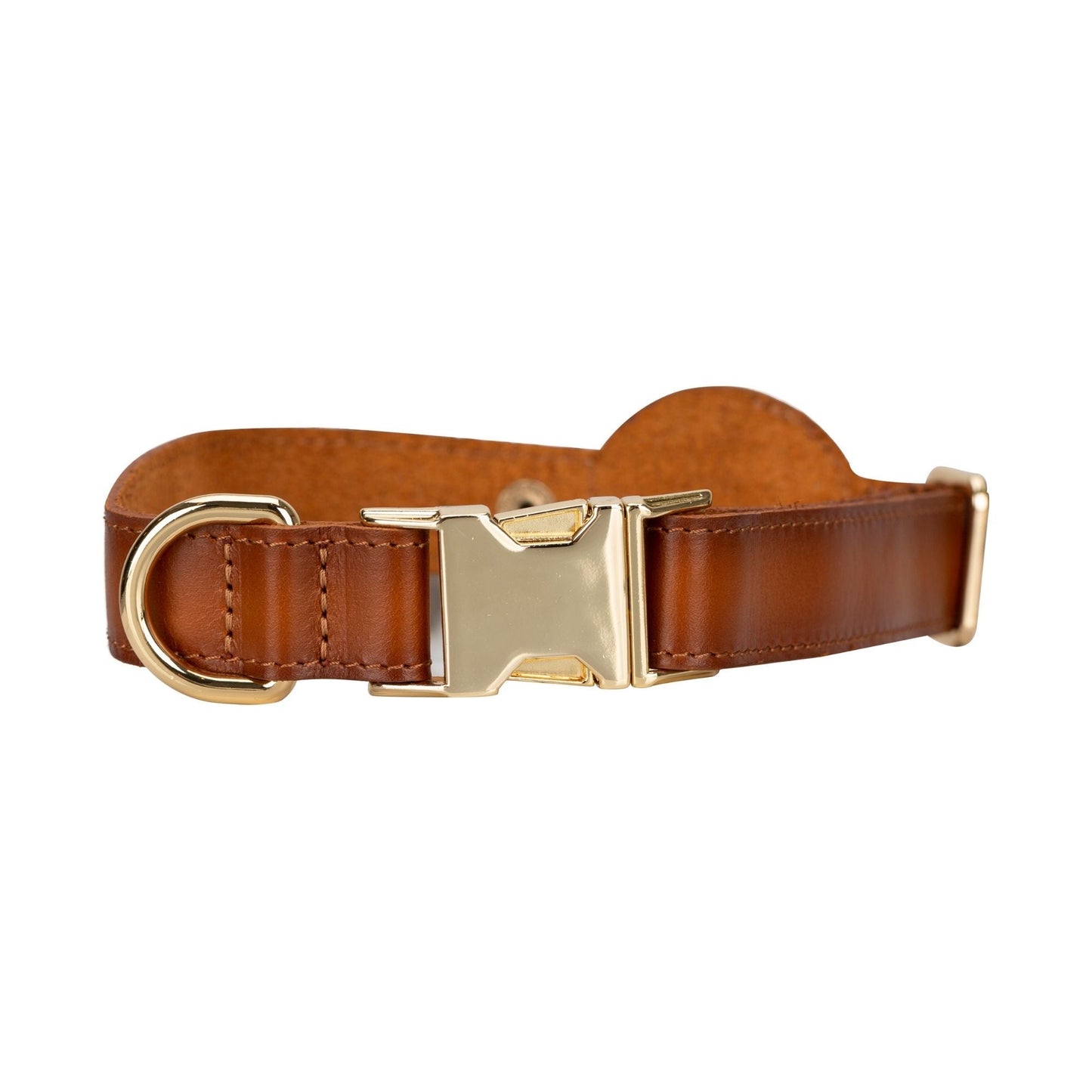 Golden Leather Dog Collars with Apple AirTag Slot
